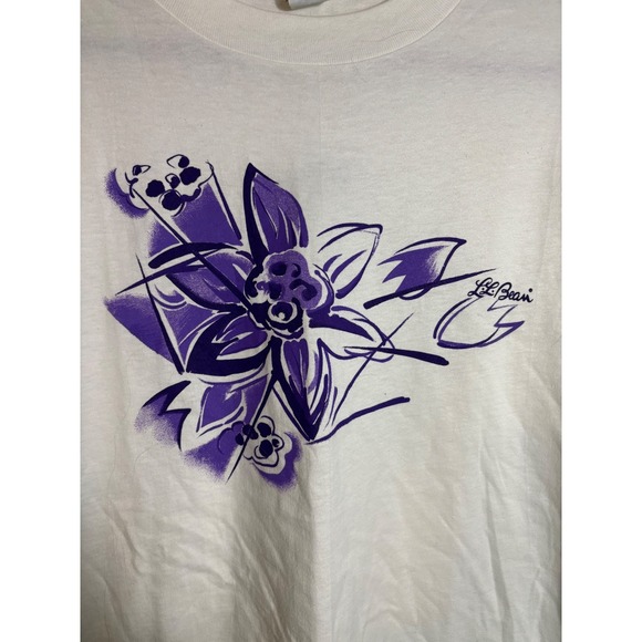 Vintage 90's L.L. Bean Purple Floral Graphic Tee Made in USA Single Stitch Large - Picture 5 of 7
